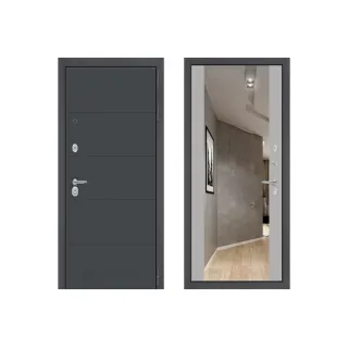 Серая входная дверь Labirint ART графит с зеркалом Макси Грей Софт