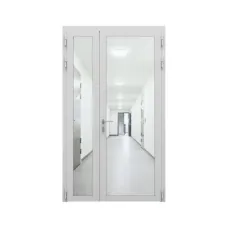 Дверь противопожарная остекленная двупольная ДПО-Олимп-02/60 (EIWS60) из стального профиля, торцевая коробка (1480х2090мм), порог с притвором, рабочая створка 900мм