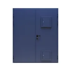 Дверь противопожарная металлическая сплошная двупольная дымогазонепроницаемая равнопольная угловая коробка типа ДПР-Олимп-02/60 (EIS 60) со стыковочными узлами (1750-2175, Правая, RAL 5003)