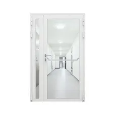 Дверь противопожарная остекленная двупольная ДПО-Олимп-02/30 (EIW30) из стального профиля, торцевая коробка (1250х2090мм), RAL7035